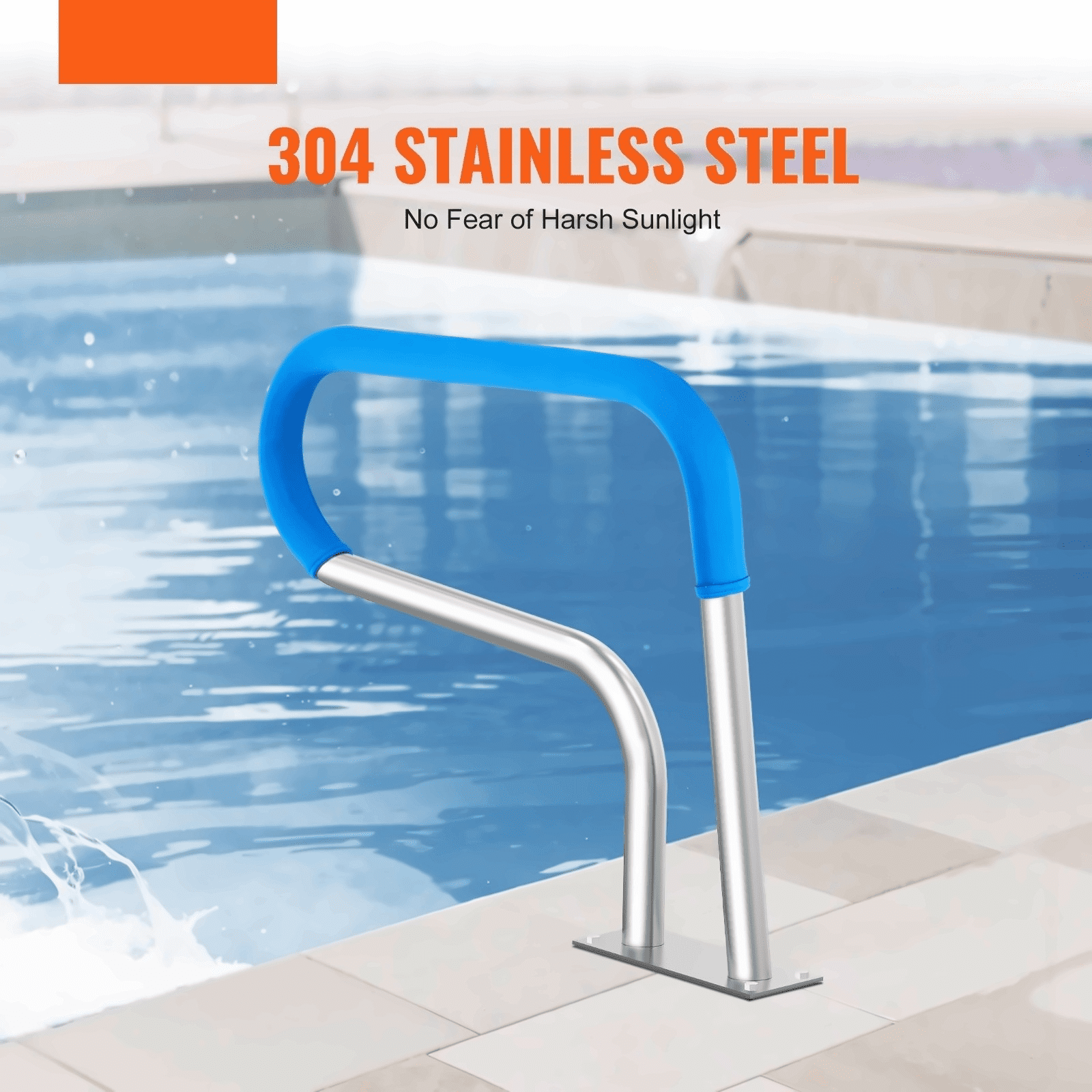 Pool Handrail 32 x 23 inch, Stainless Steel Spa Handrails with Base Plate, Pool Safety Rail for Inground Pools, Heavy Duty Hand Rail for Elderly & Kids