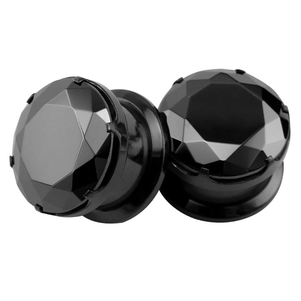 Black CZ Stone Ear Gauges Stainless Steel Screw Plugs Tunnel Ear