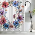 thumbnail image 2 of Blue Red Flower Fabric Shower Curtain Watercolor Wreath Washable Shower Curtains for Bathroom, Waterproof Bath Curtain with Hooks Home Decor 72x72in, 2 of 8