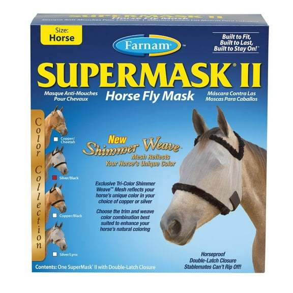 Farnam Supermask II Horse Fly Mask Shimmer Weave - UV Protection Mesh - Horse Size, Silver