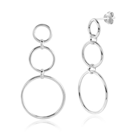 Contempo Trio of Stacked Circles .925 Sterling Silver Post Dangle Earrings