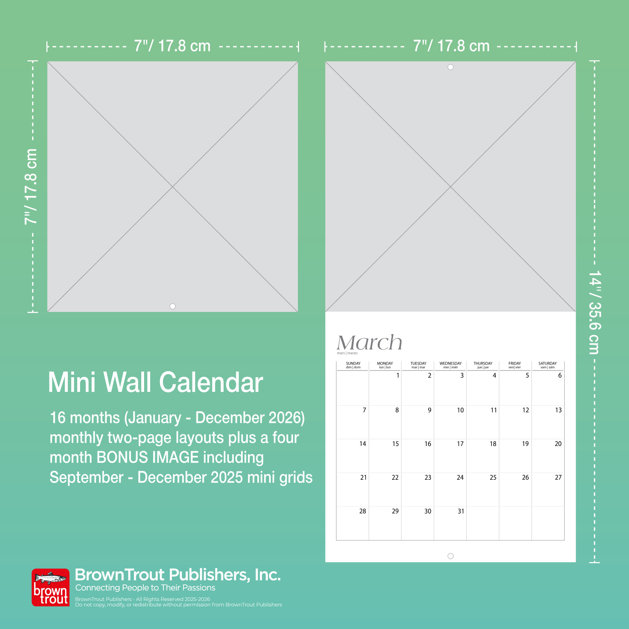 Italy | 2026 7x14" (Hanging) Monthly Mini Wall Calendar | BrownTrout