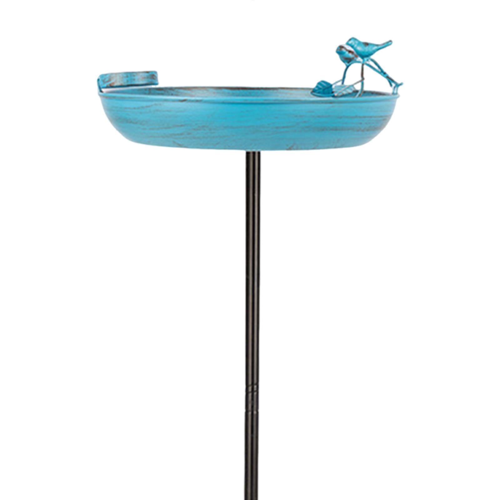 CarpNettore Metal Garden Standing Bird Bath with Stake 13x37inch Multifunctional Sturdy Blue