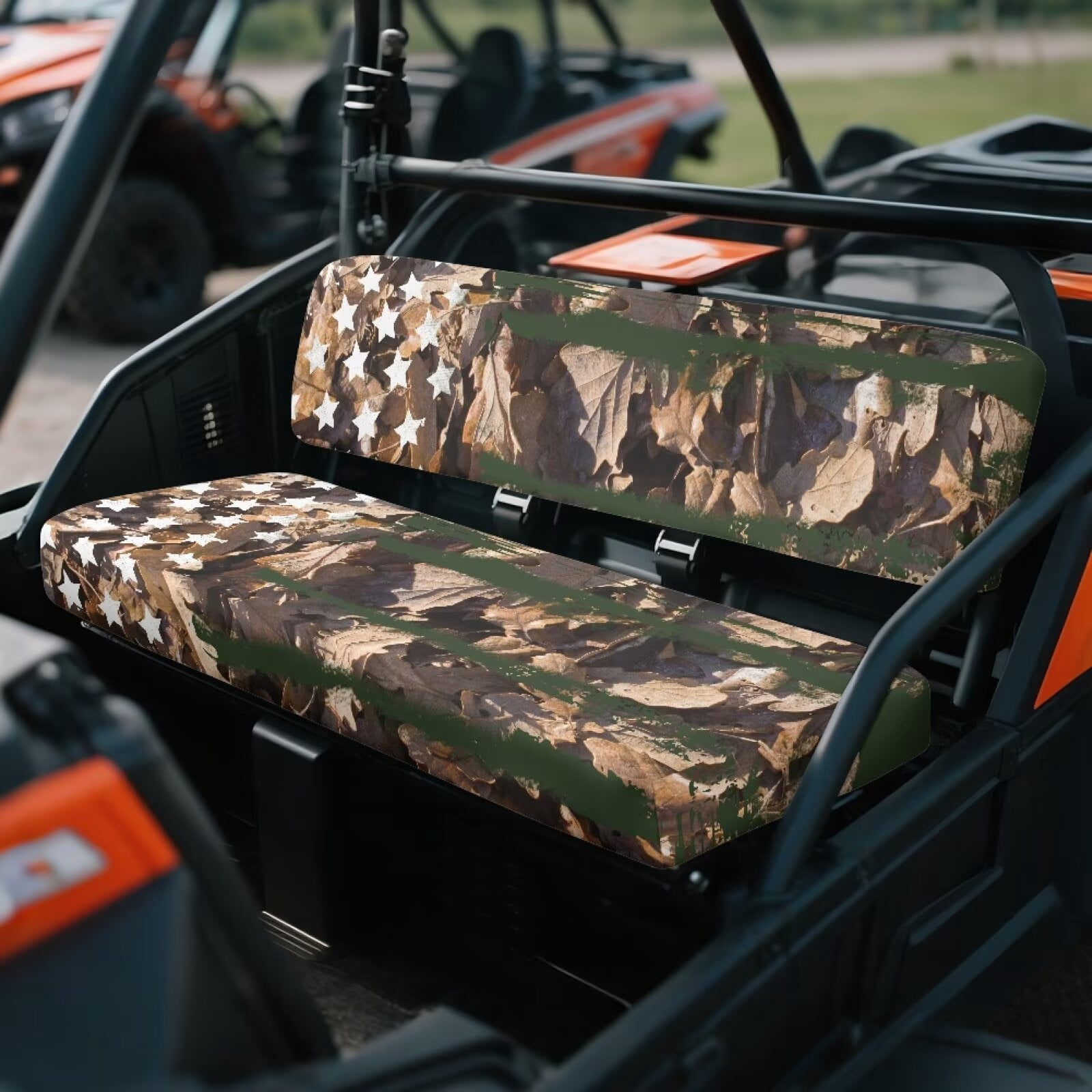 Binienty 2 Piece UTV Seat Cover Set American Flag Branch Camo UTV Front Seat Covers Compatible with Kawasaki Mule 300 3010 3020 4000 4010 2001-2023 2025 Patriotic Seats Cover for Mule Accessory Parts