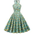 thumbnail image 1 of Pompotops Robe Mi-Longue Décontractée Aguichant Mode Été Style Rétro à Petites Fleurs Col Licou pour Femmes, 1 of 8