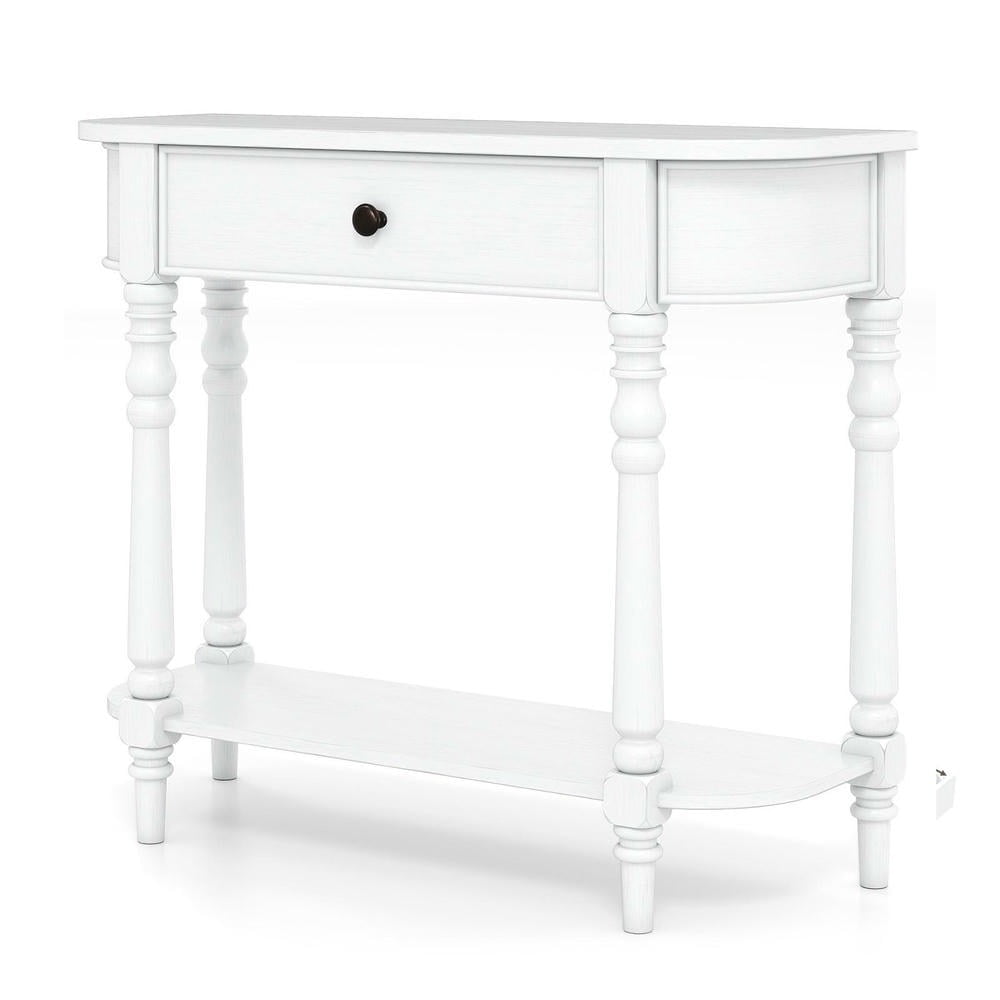 Barara King Retro Console Table with a Handy Drawer, 36"L Wooden 2-Tier Narrow Entryway Table for Hallway, Living Room, White