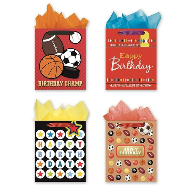 4 Large Party Gift Bags, Birthday Gift Bags Set of 4