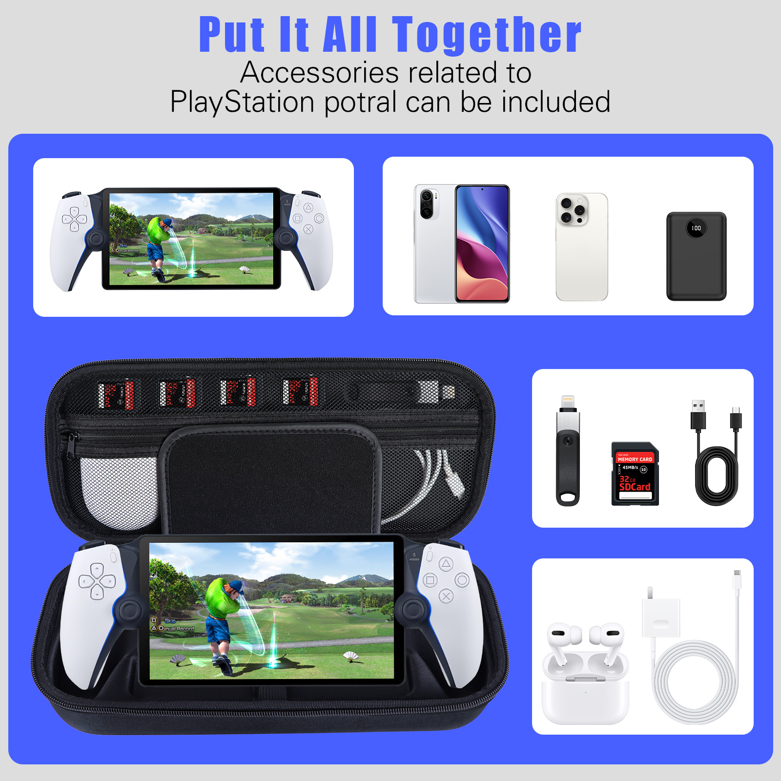Estuche de transporte Qoosea para PlayStation Portal, bolso de viaje portátil con estuche rígido de protección total, accesorios para reproductor remoto PlayStation Portal 5