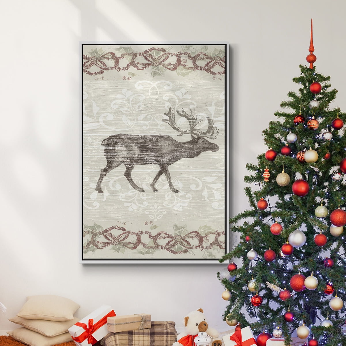 Cabin Christmas Collection B - Framed Gallery Wrapped Holiday Canvas - 27 x 41 - White Frame