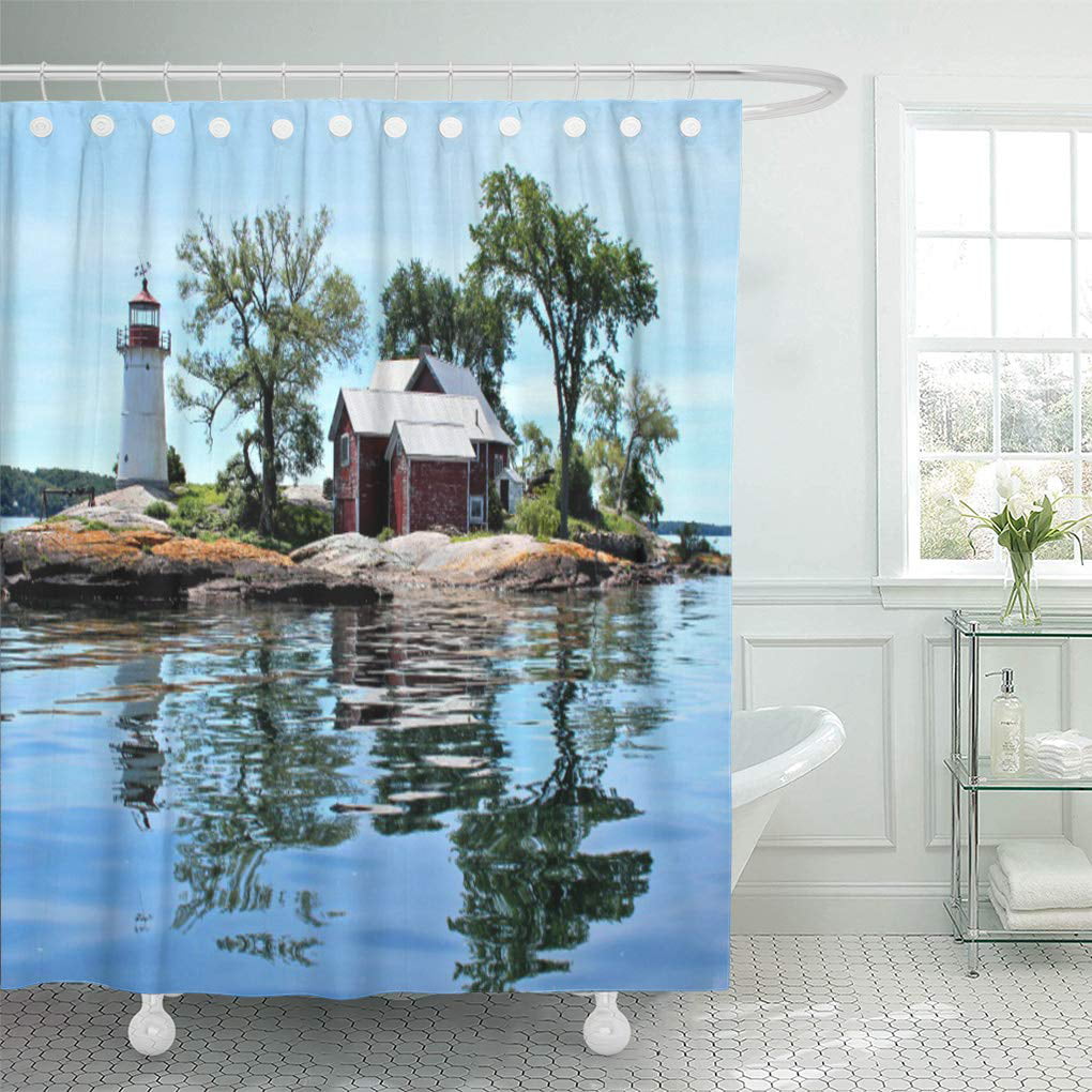 72x72'' A Lighthouse In The Channel Waterproof Fabric Bathroom Shower Curtain 