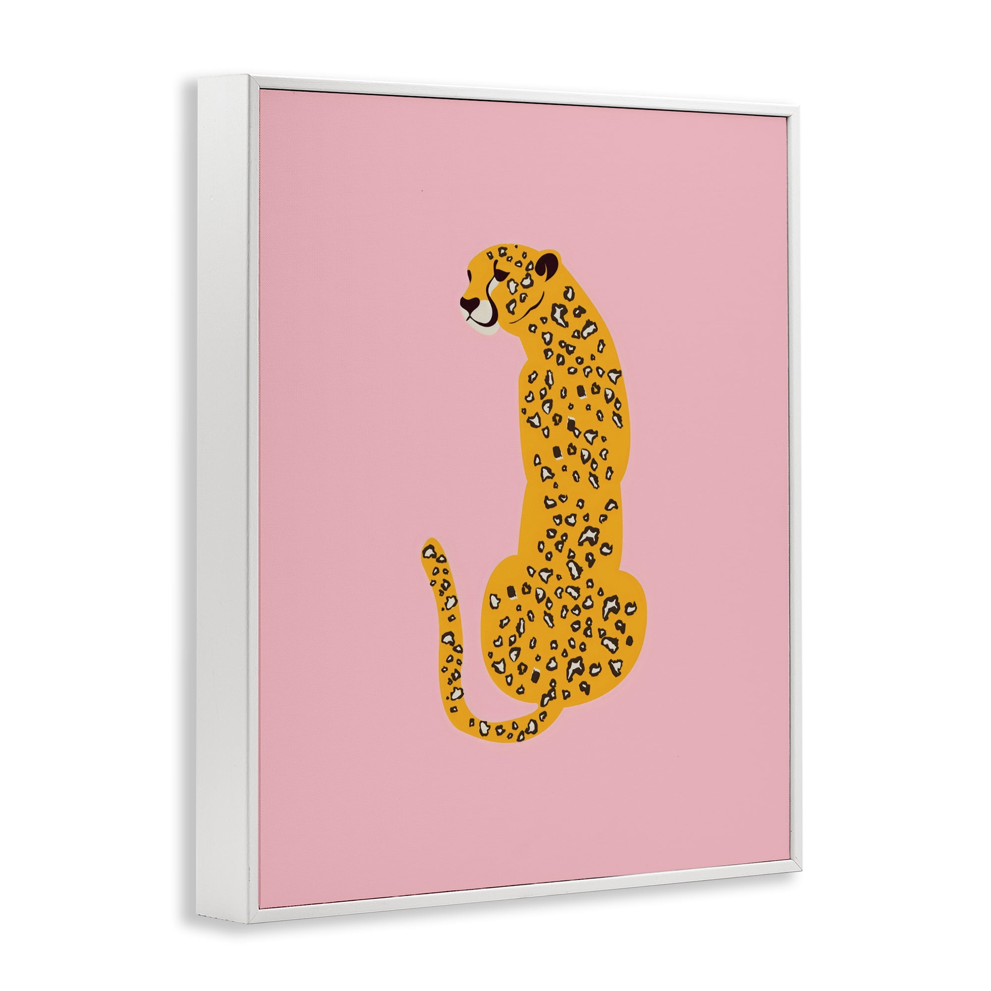 Stupell Industries Yellow Jaguar on Pink White Framed Giclee Art, design by Creative Studio