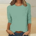 thumbnail image 2 of Summer Tops for Women Solid Basic Tees Shirt Plus Size 3/4 Sleeves Blouse Round Neck Casual T-shirt Mint Green 4XL, 2 of 5