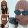 thumbnail image 4 of MesaSe Solid Color Ear Protection Eyes Exposed Women Hat Winter Outdoor Riding Integrated Scarf Beanie Hat Costume Accessories, 4 of 9