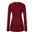 thumbnail image 5 of Womens T Shirts Long Sleeve Ladies Tops Fall V Neck Solid Loose Side Split Blouses Business Casual Red 2XL, 5 of 5