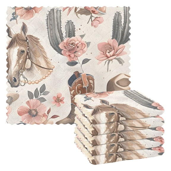 Cowboy Hat Horse Kitchen Towels 6 Pcs Dish Towels Absorbent Soft Quick Dry Towel Dish Rags for Washing Dishes