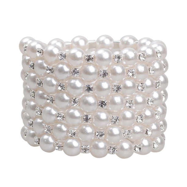 Pulsera elástica con perlas y diamantes de imitación perfecl para mujer 7 fila