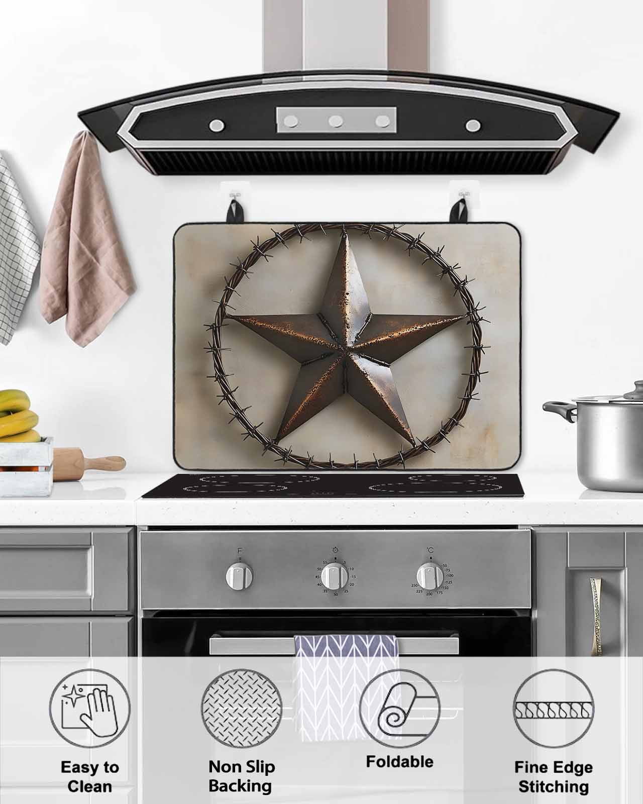 nqOlkjepod Large Induction Cooktop Protector Mat 24"x21", Rustic Star Brown Stove Top Covers for Electric Stove, Retro Country Farmhouse Aesthetic Stove Burner Cover Mats, Glass Top Stove Cover