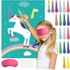FEPITO Pin The Horn on The Unicorn Birthday Party Game with 24 Horns for Unicorn Party Supplies Kids Birthday Girls Rainbow Party Decoration Home Wall Decor