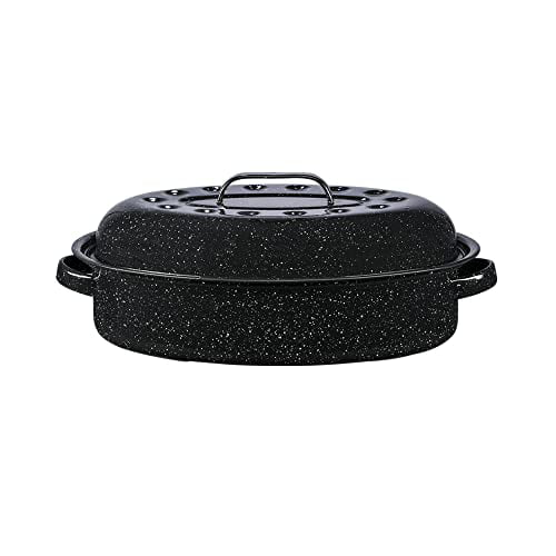 Black Oval Roaster Graniteware Roasting Pan 7 Lb Capacity Cooking Poultry Dinner 