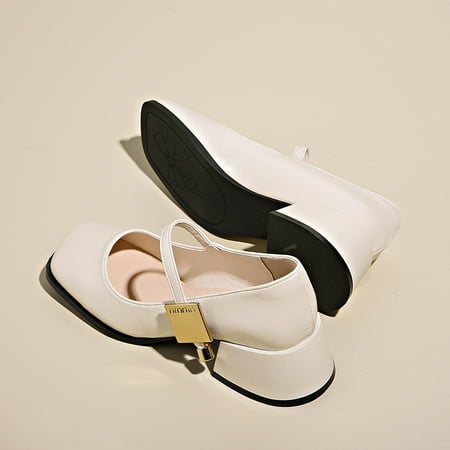 

2024 autumn new retro silver square head buckle single shoes thick heel high heel JK small shoes Mary Jane shoes for women