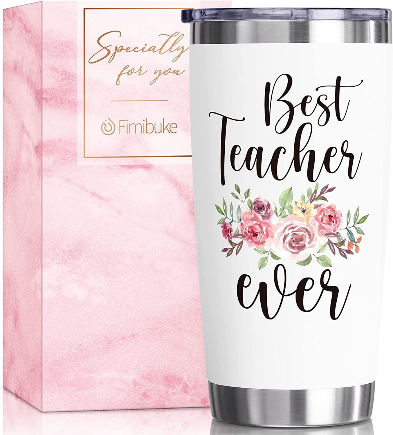 Best Teacher Ever Insulated Tumbler Cup 20 oz Clear Lid and Straw Gift –  Goparty Decoration