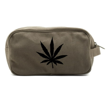 Marijuana Cannabis Leaf Canvas Dual Two Compartment Toiletry (Best Light For Flowering Cannabis)