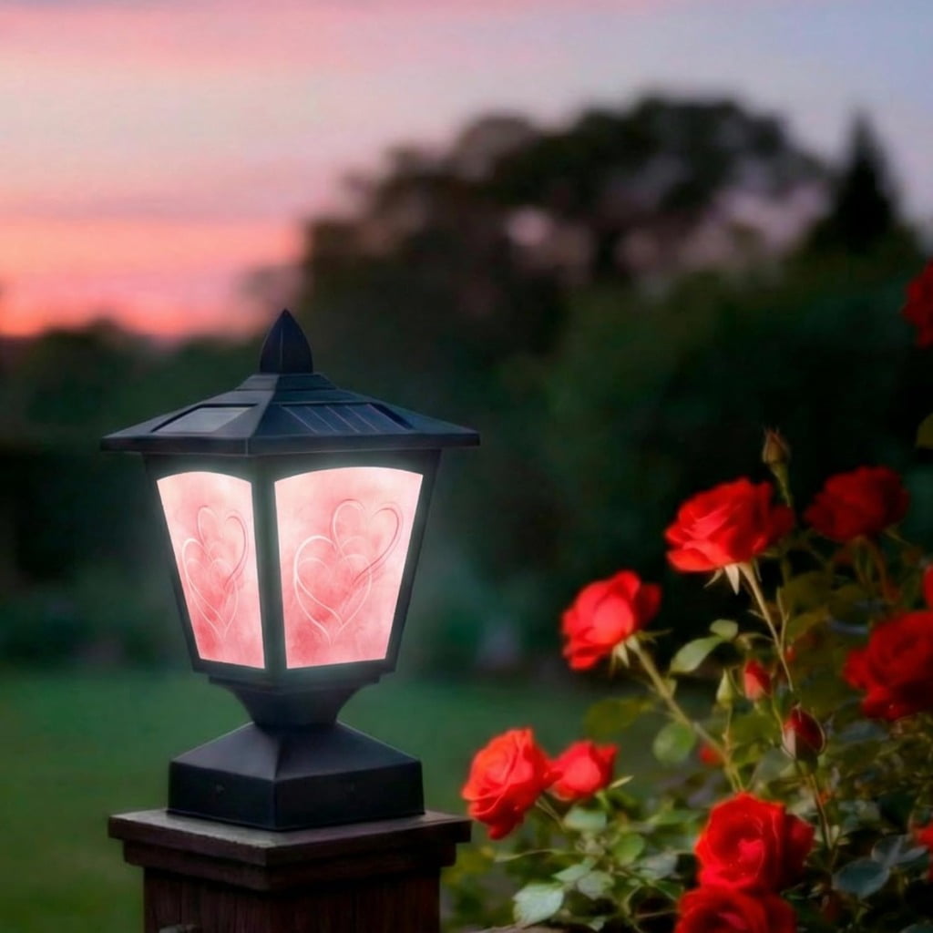 Solar Post Cap Light Outdoor, Fits 4x4 5x5 6x6 Wood Posts, Waterproof LED Fence Post Light for Deck Patio Garden Yard Decoration, Removable Design Panel (Black, 1 Pack) (Heart2)