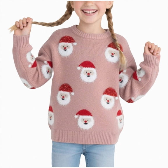 NOLDARES Kids Christmas Sweater Boys Girls Merry Christmas Sweaters Xmas Long Sleeve Pullover Tops,A117-Pink
