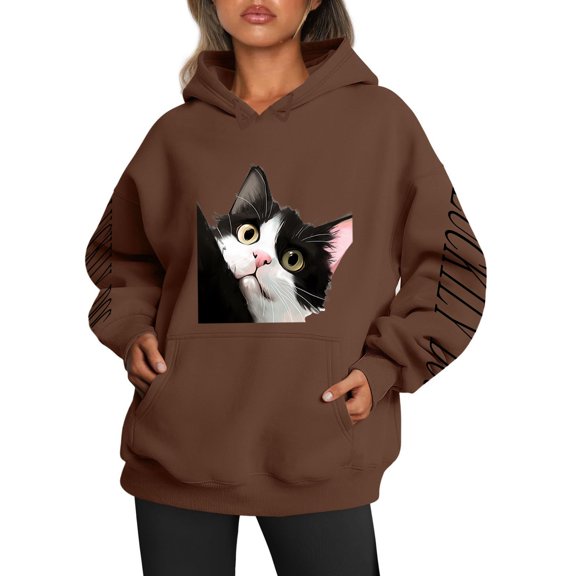 Women Blouses Sweatshirts for Women Hoodie Pullover Graphic Soft Zip up Hoodie Athletic Sweatshirts And Hoodies Extra Warm Hoodies Ladies Sweatshirt Running Shirt Colla Brown L