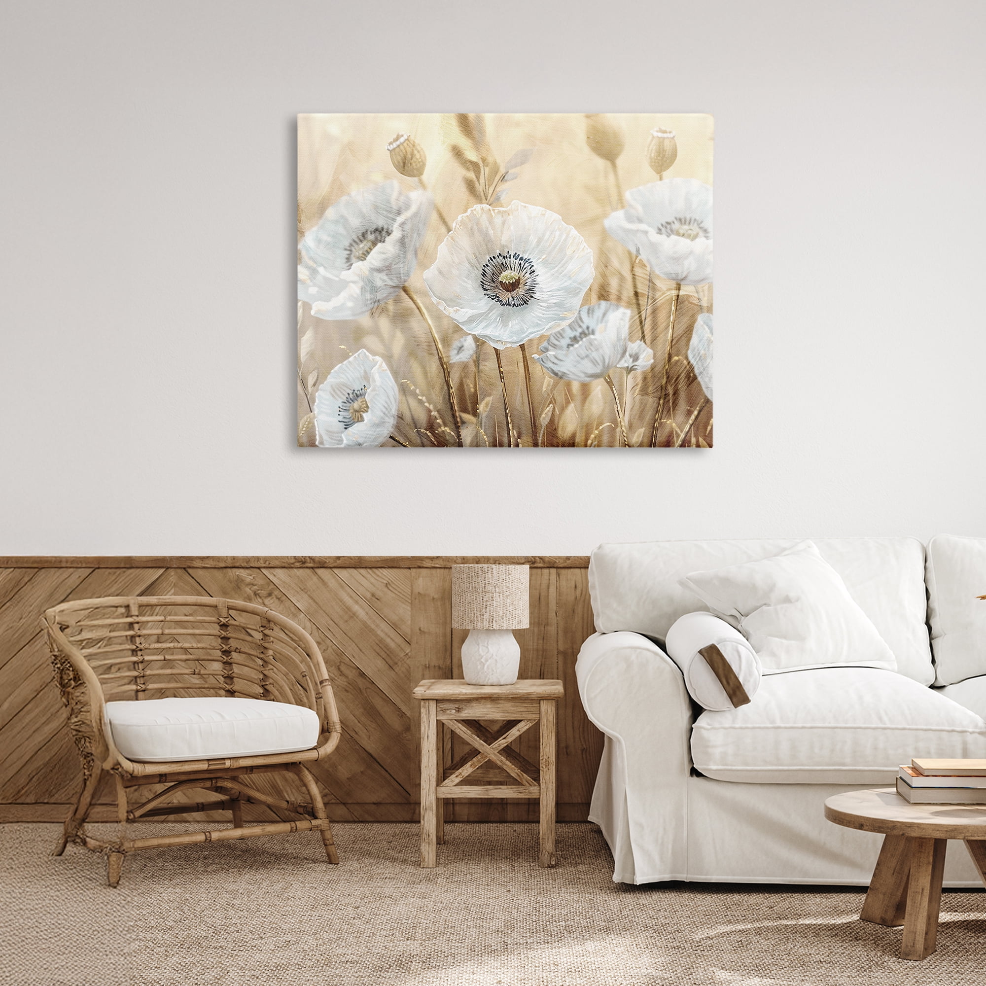 Stupell Industries White Poppies Beige Field Canvas Wall Art, design by Kim Allen