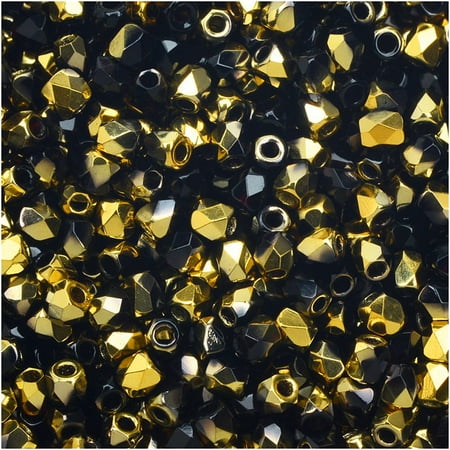 - True2 Czech Fire Polished Glass, Faceted Round Beads 2mm, 50 Pieces, Jet Amber