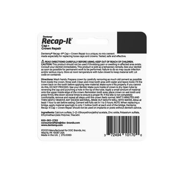 Dentemp Recap-It Cap and Crown Repair Dental Kit - Fast Acting Formula Dental Cement for Loose Caps (Pack of 3) - Temporary Cement for Crown and Bridge