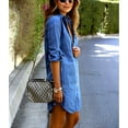 thumbnail image 3 of Sunisery Womens Blue Jeans Denim Summer Dress T-Shirt Long Sleeve Casual Loose Shirt Dress, 3 of 6