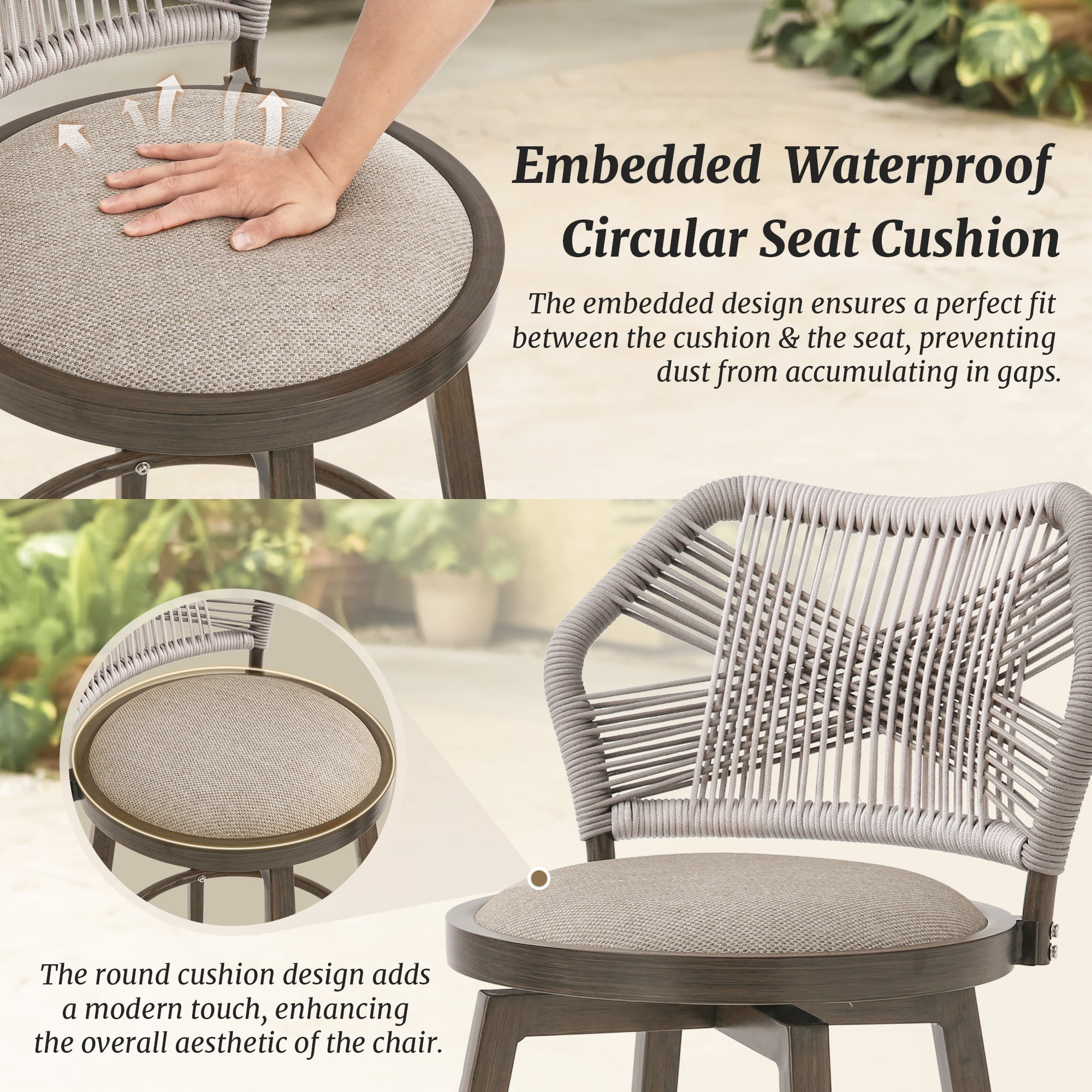 Dycanpo 26'' Swivel Bar Stools Set of 4, Counter Height Stools with Woven Backrest & Footrest, Beige