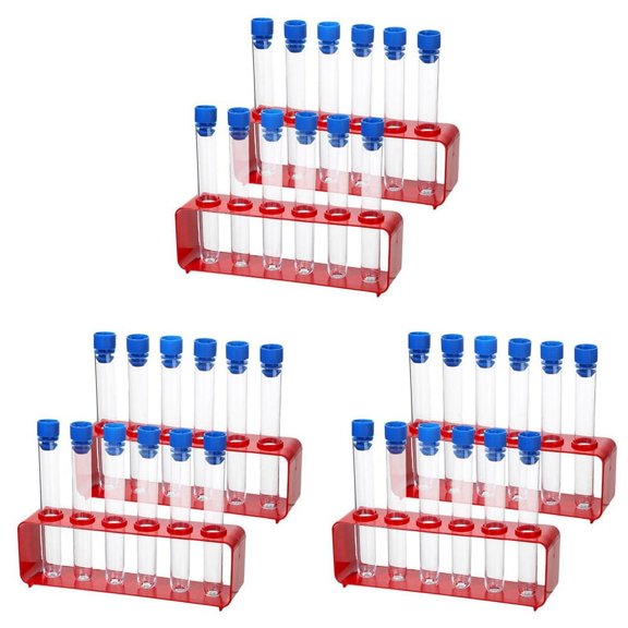 3 Sets 15 X 100mm Test Tubes with Rack Clear Plastic Test Tubes with Caps and 6 Holes Holder Rack Nurse Decoration
