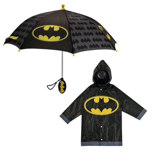 DC Comics Kids Umbrella and Slicker Set,Black Batman Rainwear Set for
