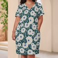 thumbnail image 3 of Teal Floral Abstract Seamless Pattern Women's Loose Short Sleeve Dress Casual Summer Plus Size Long Dresses with Pockets, 3 of 5