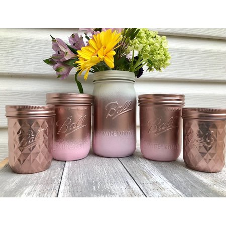 Set Of 5 Rose Gold And Blush Pink Painted Mason Jars Centerpieces Set Of 5 Rose Gold And Blush Pink Painted Mason Jars Centerpieces