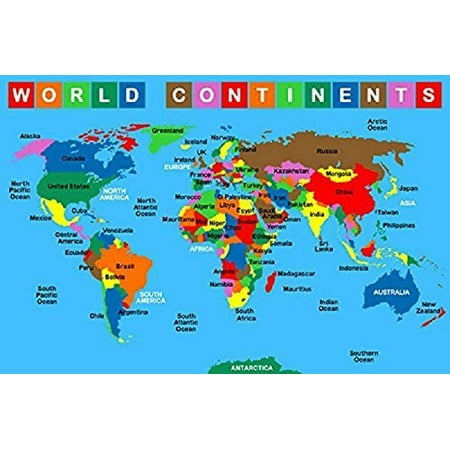 World Rub - Area Rug Kids Room Play and Learn Carpet World Continents Learning Design Play Time