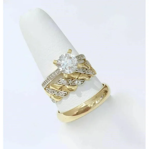 Moissanite His & Trio Bridal Set Plated 14K Gold Yellow Her Ring