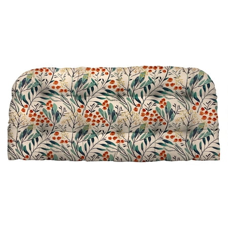 RSH Décor Indoor Outdoor Single Tufted Wicker Loveseat Cushion, Standard, Gould Dune Blue Floral