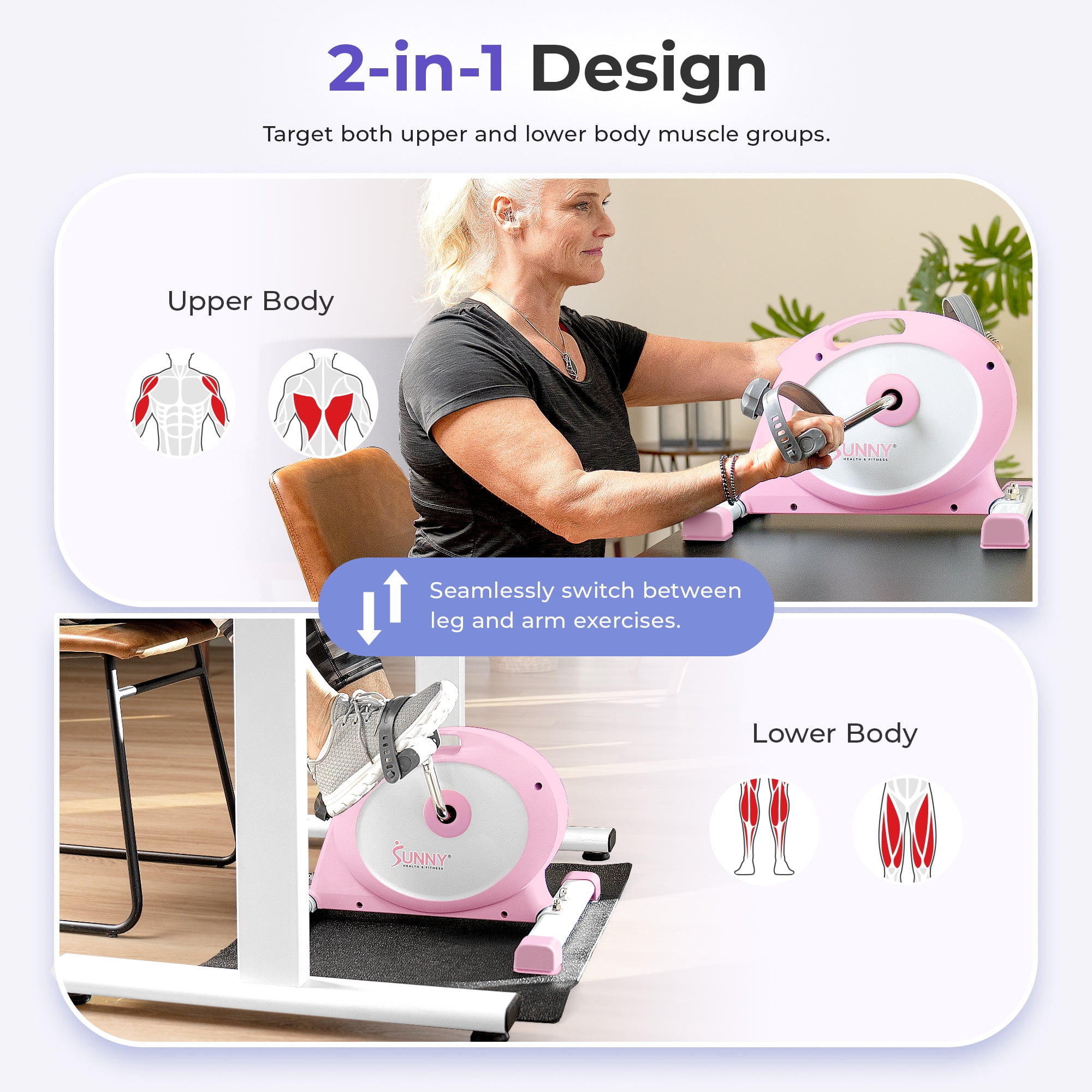 Sunny Health & FitnessSMART Low Profile Under Desk Smart Mini Pedal Exerciser For Leg & Arm w Free SunnyFit® App Membership - P2330
