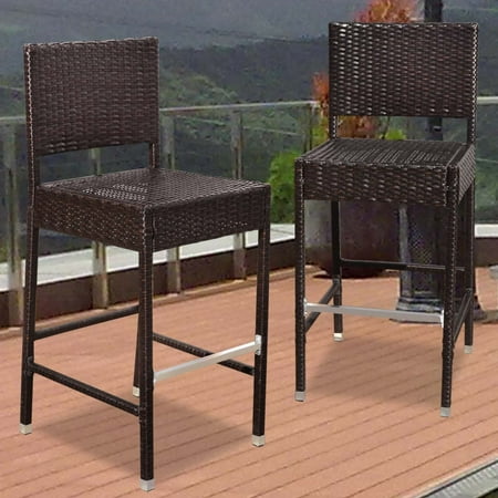 Bar Stool Outdoor Patio Furniture - Strong Camel Dark Coffee Wicker Barstool Indoor Outdoor Patio Furniture All Weather Bar Stool--2 pcs