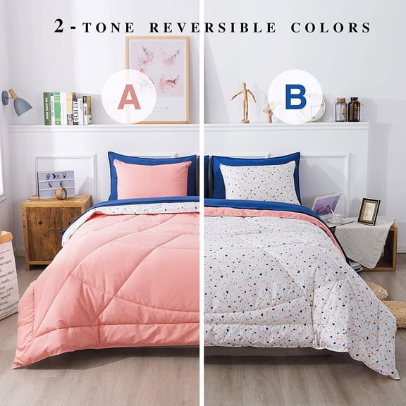 Kasentex 5-Piece Reversible Comforter Set Pink Bed in a Bag, Twin Size