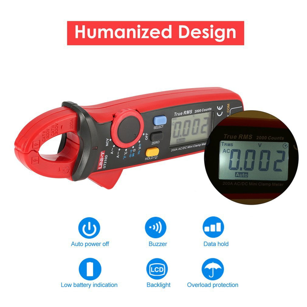 UT210D Mini Digital Clamp Multimeter 200A  C/F Temperature Tester 