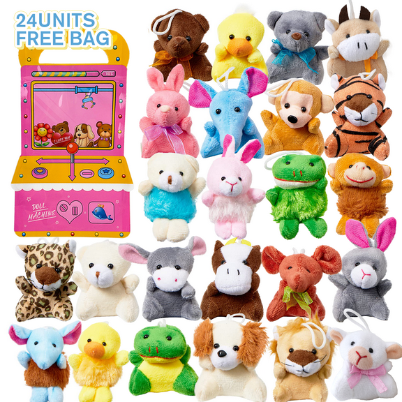 24 Pieces 3" Each Mini Animals Plush Toys Set Keychain Decoration for Kids Small DIY Stuffed Christmas Decor Valentine's Day Party Favors