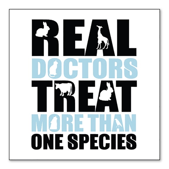 DistinctInk Custom Bumper Sticker - 8" x 8" Decorative Decal - White Background - Real Doctors Treat More Than One Species