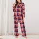 thumbnail image 2 of Balery Heart Plaid Conjunto de Pijama con Estampado para Mujer, Conjunto de Dos Piezas con Manga Larga, Ropa de Dormir Suave con Bolsillos, Pijamas Cómodos-Small, 2 of 7