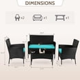 thumbnail image 2 of Ensemble de Conversation pour Terrasse en Rotin Osier avec Causeuses et Table Basse, Coussin Bleu, 4 Pcs, 2 of 7