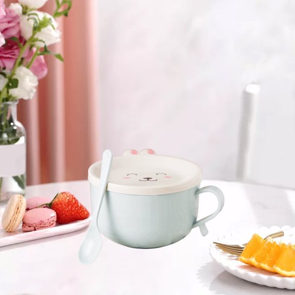 Specollect Clearance 3 Cute Rabbit Bowl with lid,Unbreakable Cereal Bowls,Microwave and Dishwasher Safe Bowls,Eco-friendly Safe Kitchen Cereal Bowl,Kids Bowl suitable for cereal,salad,snack and soup